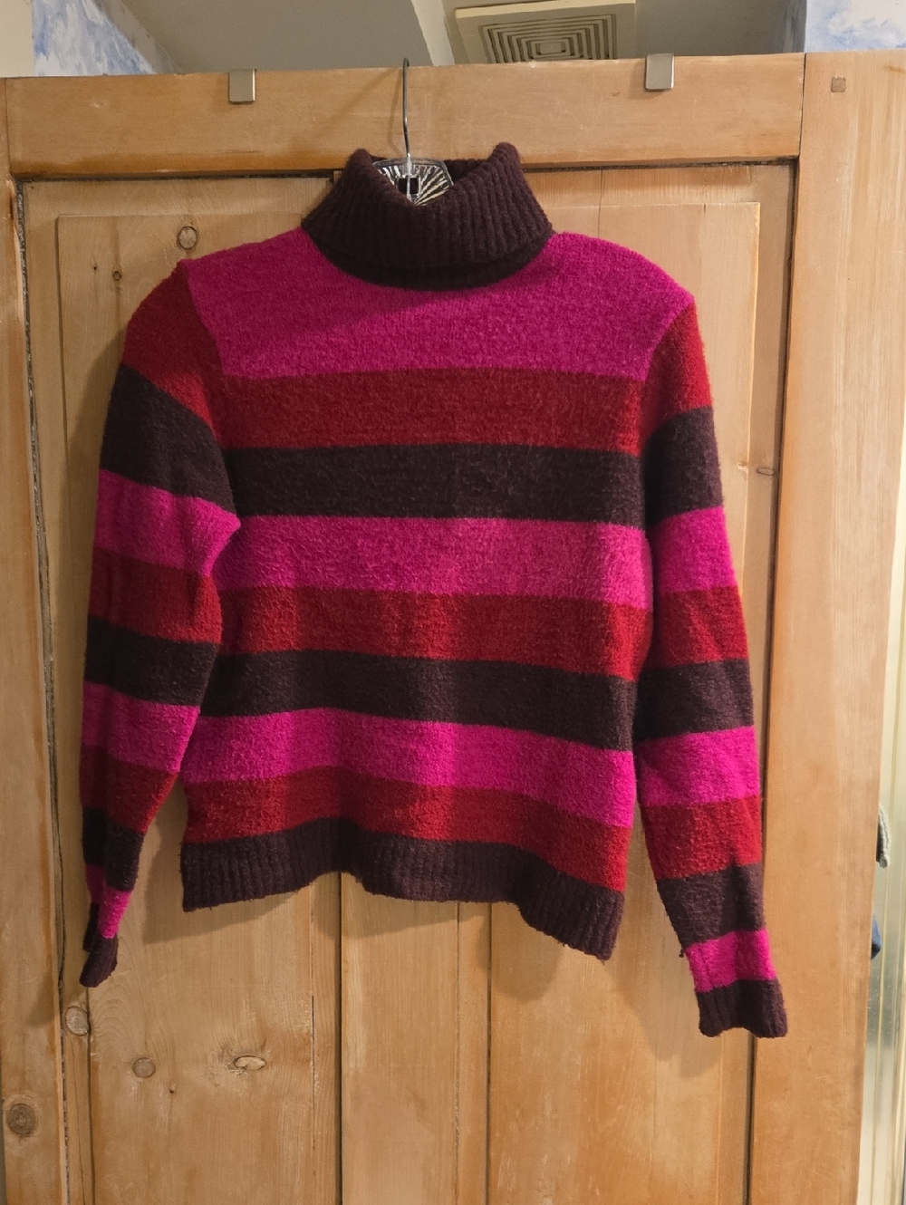 INC International Concepts Striped Turtleneck Sweater in Hot Pink and Brown